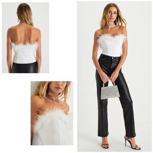 Lulus Flair for the Fabulous Top Women's M White Cropped Tube Top Feather NWOT
